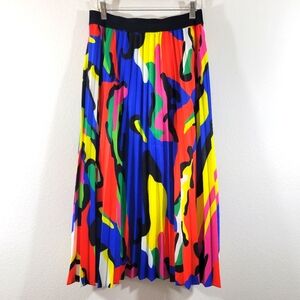 PASTEL bold colorful printed abstract art-to-wear pleated flowy lined midi skirt